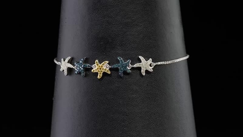GP Special Sea Life Diamond Collection Blue and Yellow Diamond and Diamond Bolo Bracelet in Platinum Over Sterling Silver 0.50 ctw