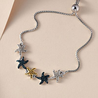GP Special Sea Life Diamond Collection Blue and Yellow Diamond and Diamond Bolo Bracelet in Platinum Over Sterling Silver 0.50 ctw