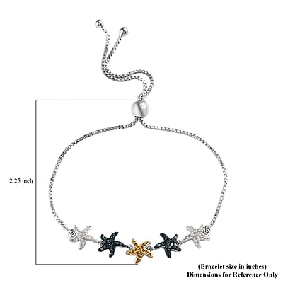 GP Special Sea Life Diamond Collection Blue and Yellow Diamond and Diamond Bolo Bracelet in Platinum Over Sterling Silver 0.50 ctw
