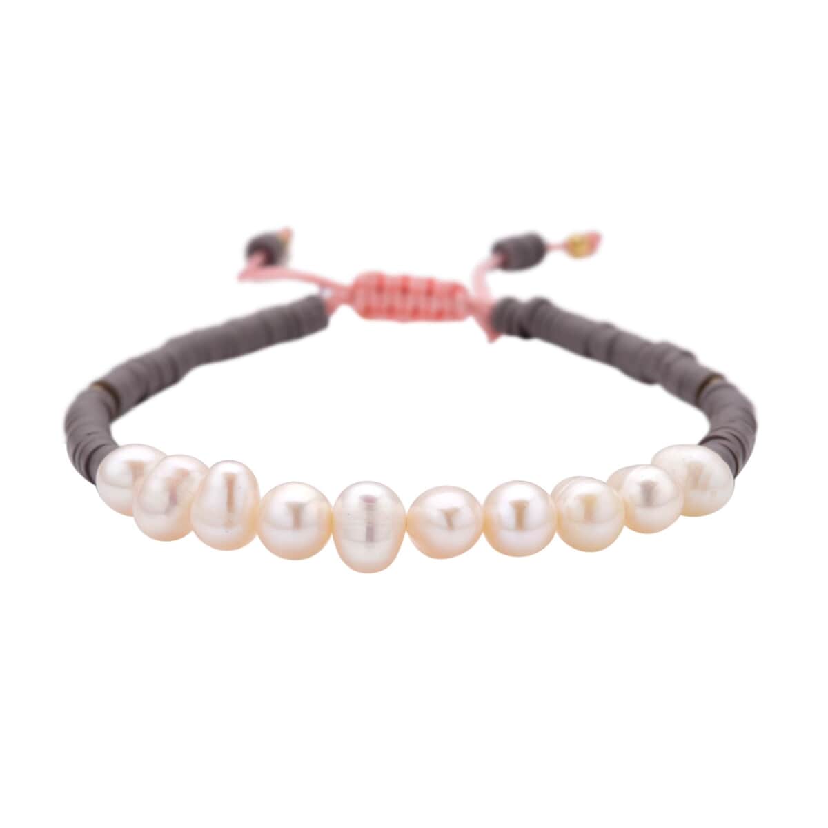 Freshwater Cultured Pearl and Gray Resin Beaded Bracelet in 14K Yellow Gold Over Sterling Silver (6.5-9.0In) image number 2