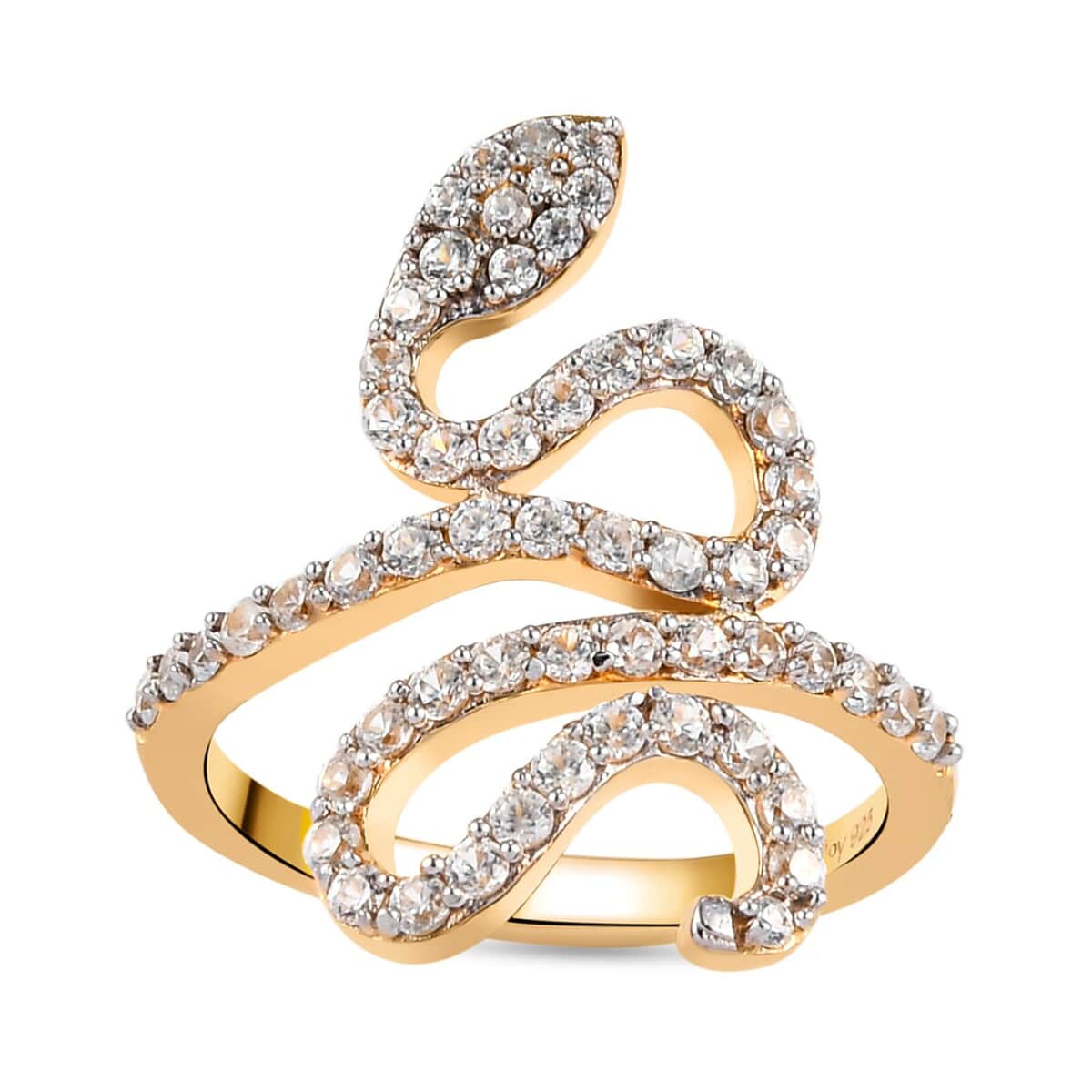 White Zircon Snake Ring in Vermeil Yellow Gold Over Sterling Silver (Size 6.0) 1.10 ctw image number 0