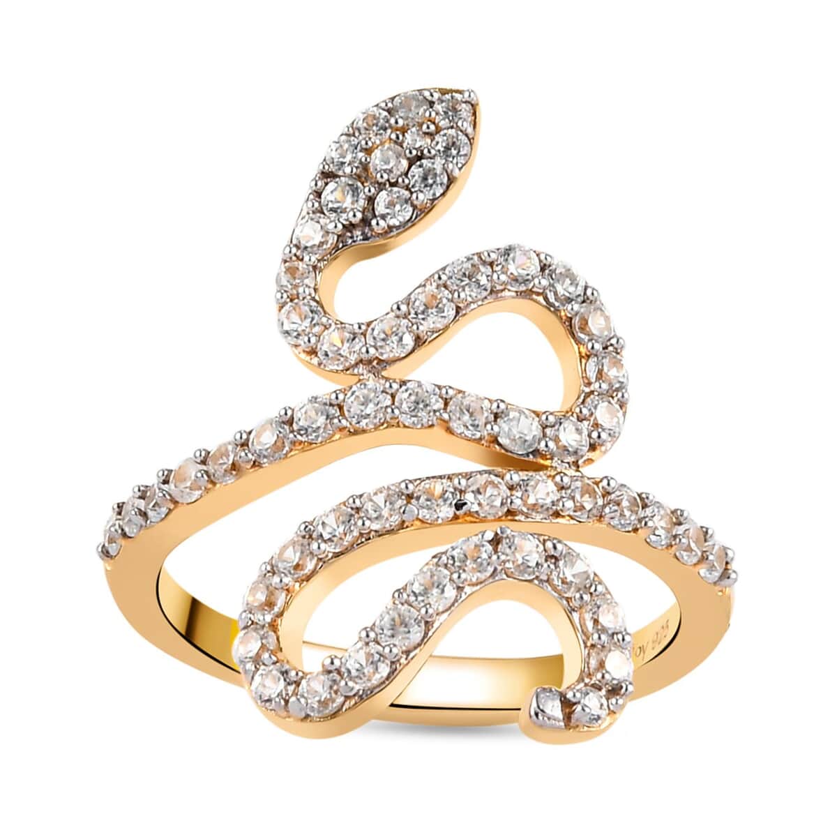 White Zircon 1.10 ctw Snake Ring in Vermeil Yellow Gold Over Sterling Silver (Size 6.0) image number 0