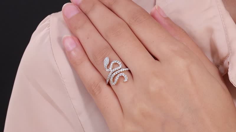Natural White Zircon Snake Ring in Vermeil YG Over Sterling Silver (Size 6.0) 1.10 ctw