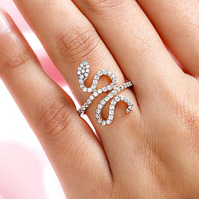 White Zircon 1.10 ctw Snake Ring in Vermeil Yellow Gold Over Sterling Silver (Size 6.0)