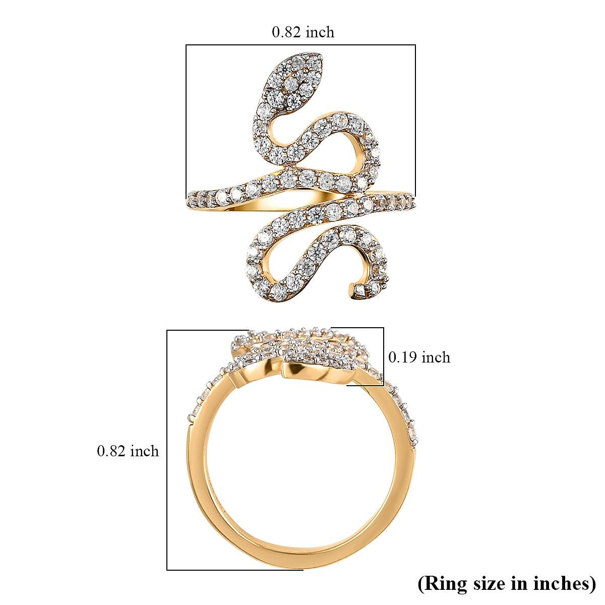 White Zircon 1.10 ctw Snake Ring in Vermeil Yellow Gold Over Sterling Silver (Size 6.0)