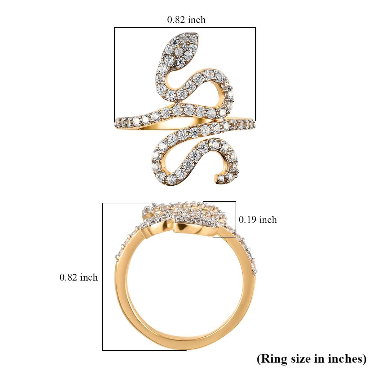 White Zircon Snake Ring in Vermeil Yellow Gold Over Sterling Silver (Size 6.0) 1.10 ctw image number 5