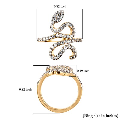 White Zircon 1.10 ctw Snake Ring in Vermeil Yellow Gold Over Sterling Silver (Size 6.0)