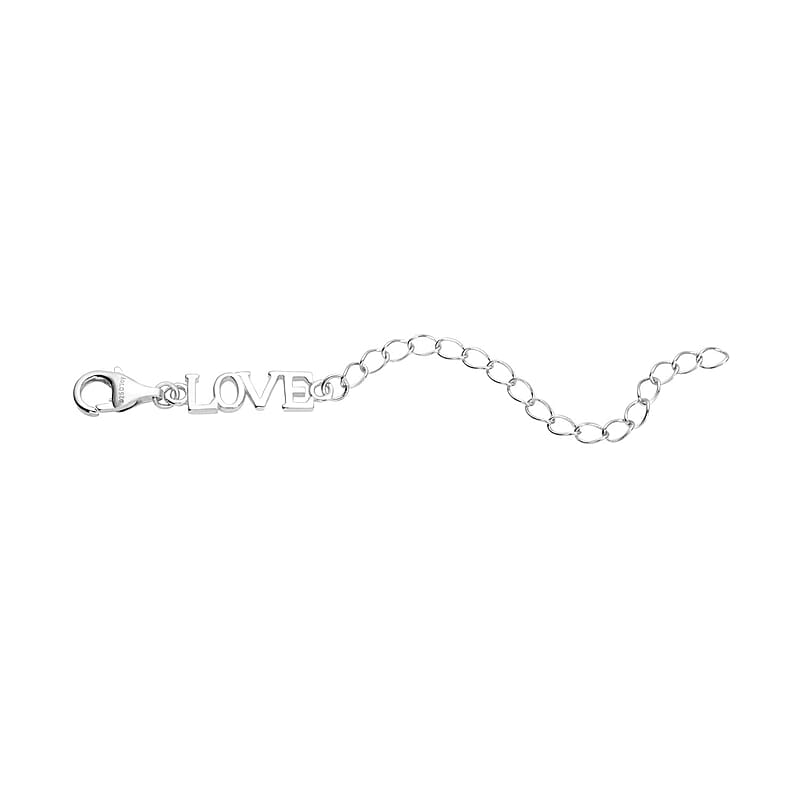 Rhodium Over Sterling Silver 9mm Lobster Lock with LOVE Extender Chain (2 In)