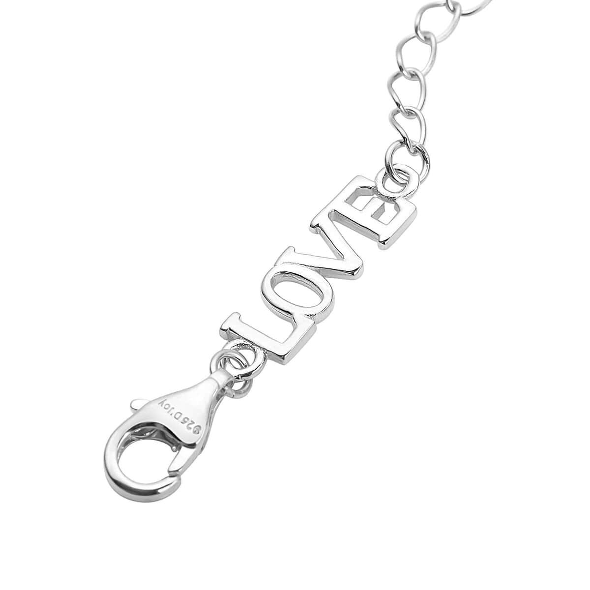 Rhodium Over Sterling Silver 9mm Lobster Lock with LOVE Extender Chain (2 In) image number 1