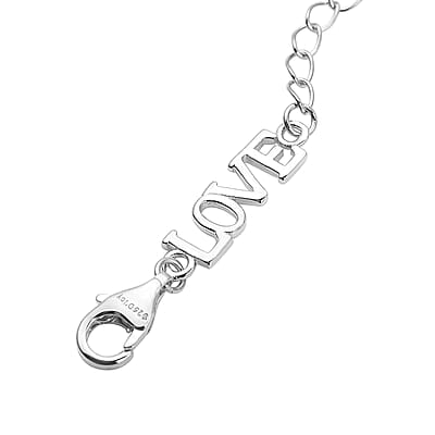 Rhodium Over Sterling Silver 9mm Lobster Lock with LOVE Extender Chain (2 In)