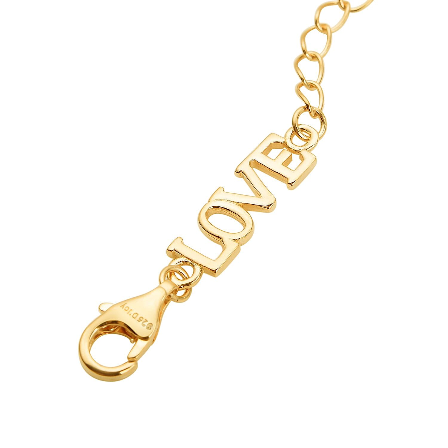 14K Yellow Gold Over Sterling Silver 9mm Lobster Lock with LOVE Extender Chain (2 In)