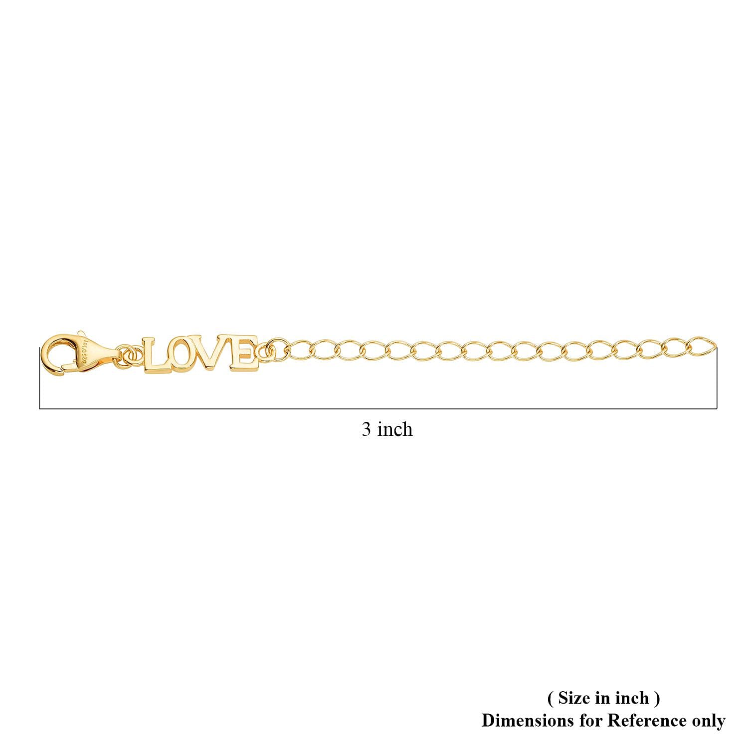 14K Yellow Gold Over Sterling Silver 9mm Lobster Lock with LOVE Extender Chain (2 In)