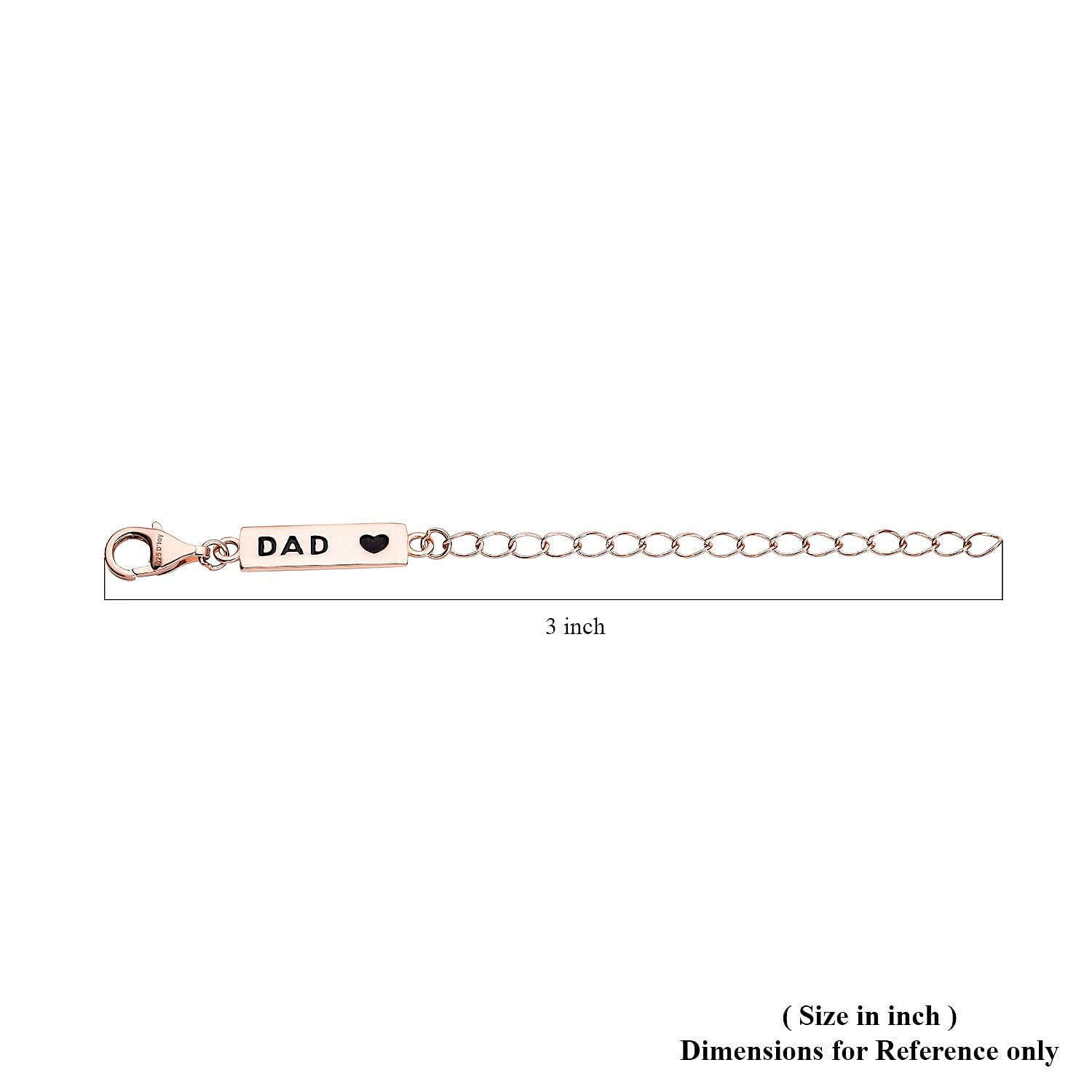 14K Rose Gold Over Sterling Silver 9mm Lobster Lock with DAD Tag Extender Chain (2 In)
