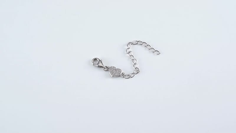 Simulated Diamond 9mm Lobster Lock with Heart Extender Chain in Rhodium Over Sterling Silver (2 In) 0.20 ctw