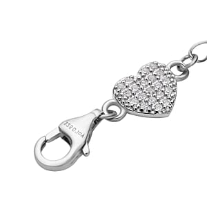 Simulated Diamond 9mm Lobster Lock with Heart Extender Chain in Rhodium Over Sterling Silver (2 In) 0.20 ctw