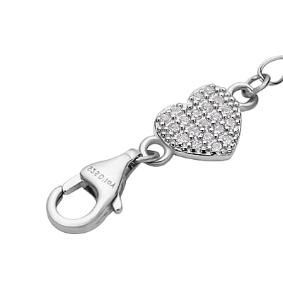 Simulated Diamond 9mm Lobster Lock with Heart Extender Chain in Rhodium Over Sterling Silver (2 In) 0.20 ctw