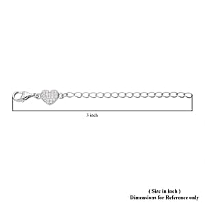 Simulated Diamond 9mm Lobster Lock with Heart Extender Chain in Rhodium Over Sterling Silver (2 In) 0.20 ctw
