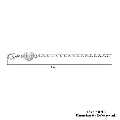 Simulated Diamond 9mm Lobster Lock with Heart Extender Chain in Rhodium Over Sterling Silver (2 In) 0.20 ctw
