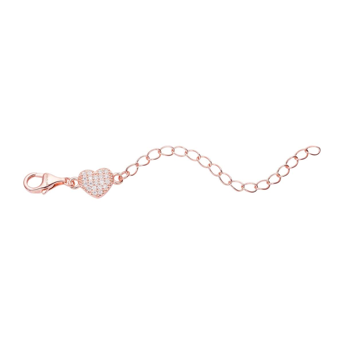 Simulated Diamond 9mm Lobster Lock with Heart Extender Chain in 14K Rose Gold Over Sterling Silver (2 In) 0.20 ctw image number 0