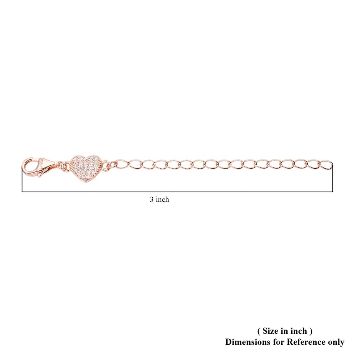 Simulated Diamond 9mm Lobster Lock with Heart Extender Chain in 14K Rose Gold Over Sterling Silver (2 In) 0.20 ctw image number 2