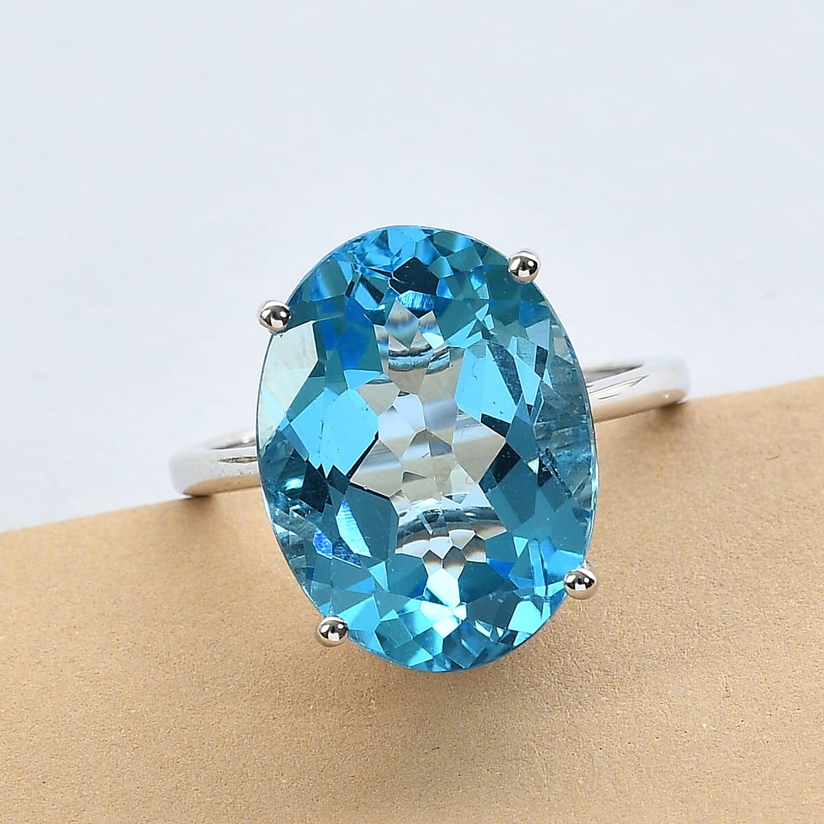 LUXORO 10K White Gold AAA Swiss Blue Topaz Solitaire Ring (3 g) 11.85 ctw image number 1