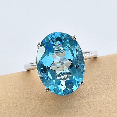 Luxoro 10K White Gold AAA Swiss Blue Topaz Solitaire Ring (Size 10.0) 11.85 ctw