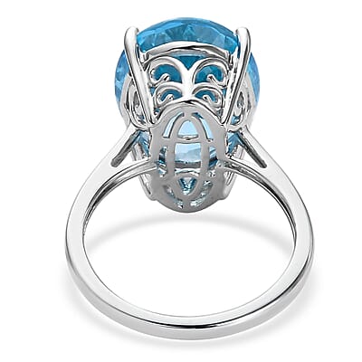 Luxoro 10K White Gold AAA Swiss Blue Topaz Solitaire Ring (Size 10.0) 11.85 ctw