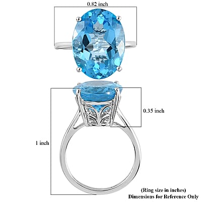 Luxoro 10K White Gold AAA Swiss Blue Topaz Solitaire Ring (Size 10.0) 11.85 ctw