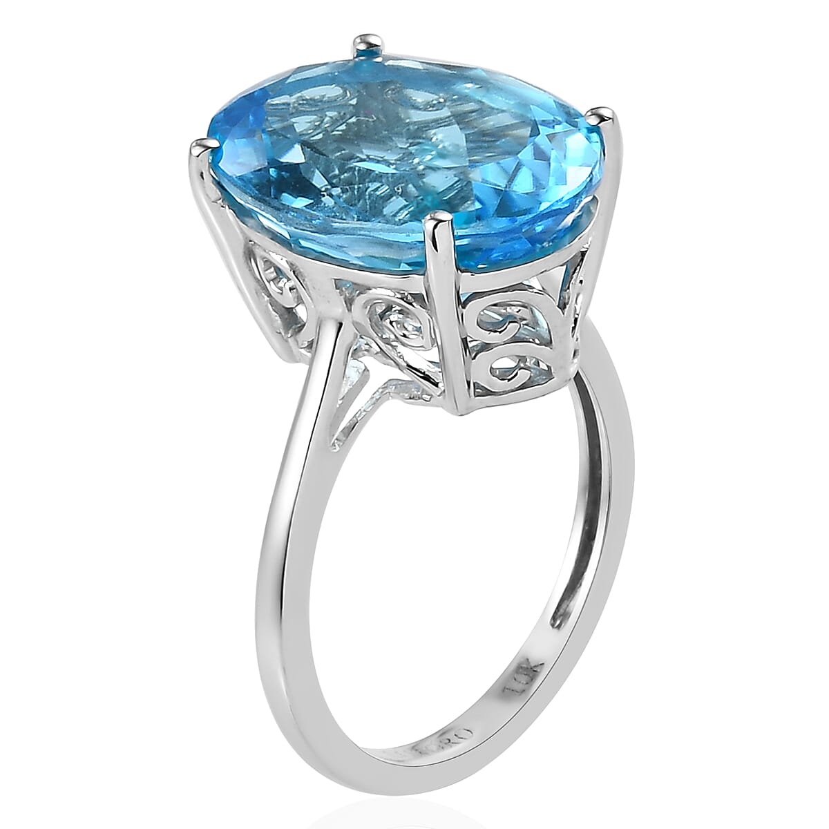 Luxoro 10K White Gold AAA Swiss Blue Topaz Solitaire Ring (Size 8.0) 11.85 ctw image number 3