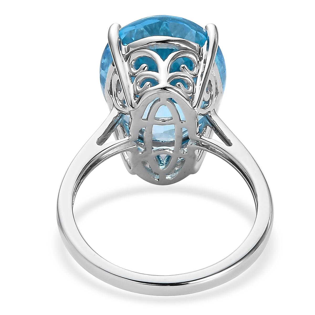 Luxoro 10K White Gold AAA Swiss Blue Topaz Solitaire Ring (Size 8.0) 11.85 ctw image number 4