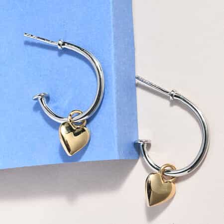 14K YG Over and Sterling Silver Mixed Metal Interchangeable Heart Charms on Hoop Earrings 4.55 Grams image number 1