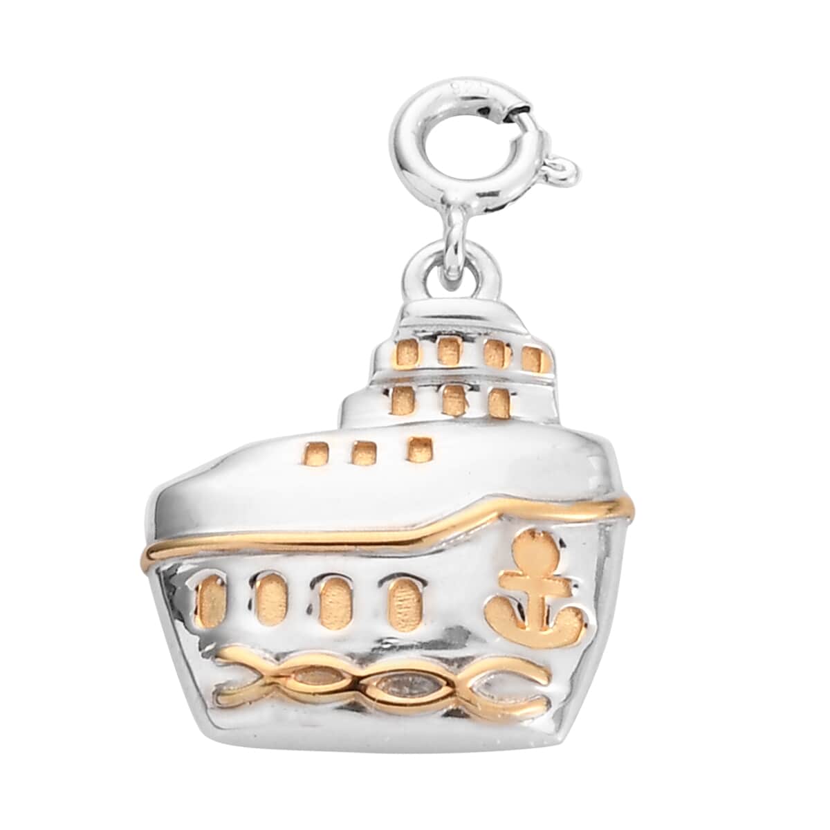 14K Yellow Gold and Platinum Over Sterling Silver Ship and Anchor Nautical Charm 2.90 Grams image number 0