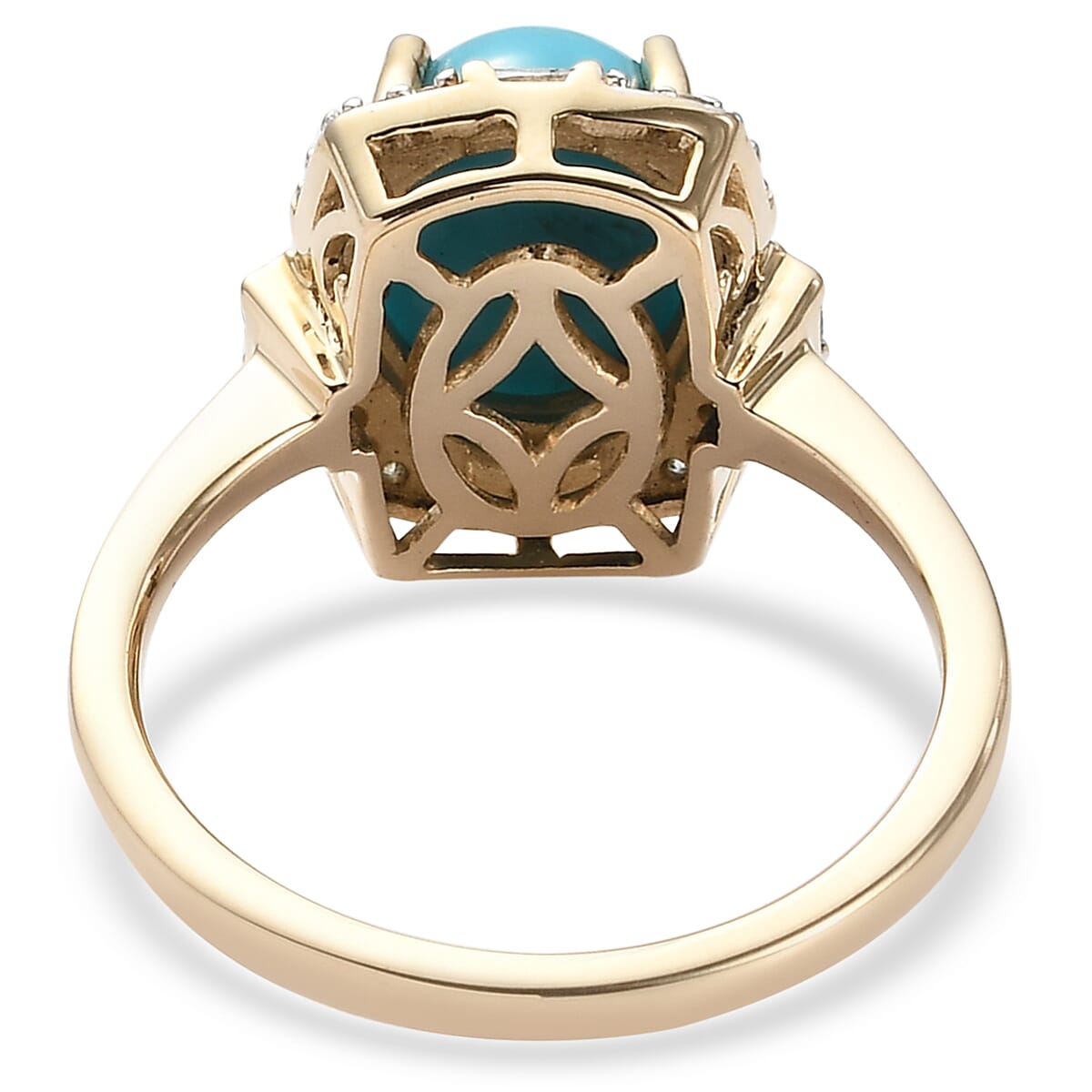 Luxoro 10K Yellow Gold Premium Sleeping Beauty Turquoise and Diamond Halo Ring (Size 6.0) 2.60 ctw