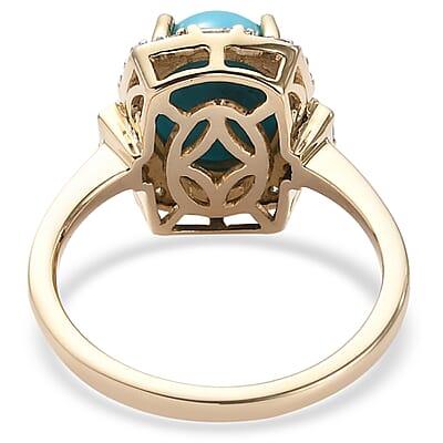 Luxoro 10K Yellow Gold Premium Sleeping Beauty Turquoise and Diamond Halo Ring (Size 6.0) 2.60 ctw