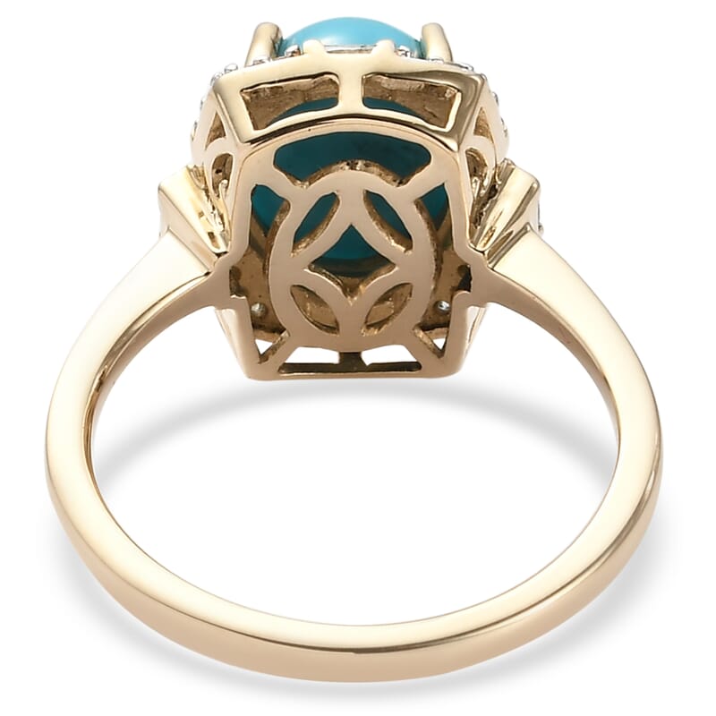 Luxoro 10K Yellow Gold Premium Sleeping Beauty Turquoise and Diamond Halo Ring (Size 6.0) 2.60 ctw