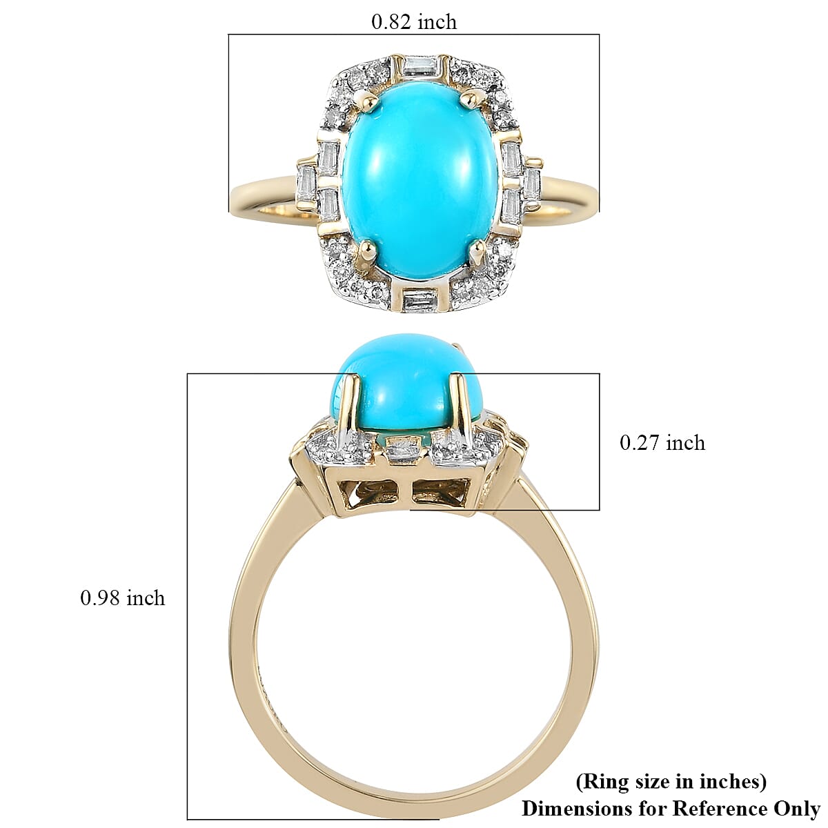 Luxoro 10K Yellow Gold Premium Sleeping Beauty Turquoise and Diamond Halo Ring (Size 6.0) 2.60 ctw