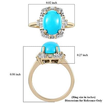 Luxoro 10K Yellow Gold Premium Sleeping Beauty Turquoise and Diamond Halo Ring (Size 6.0) 2.60 ctw