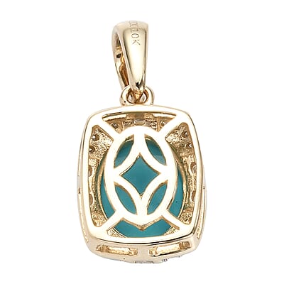 Luxoro 10K Yellow Gold Premium Sleeping Beauty Turquoise and Diamond Pendant 2.55 ctw
