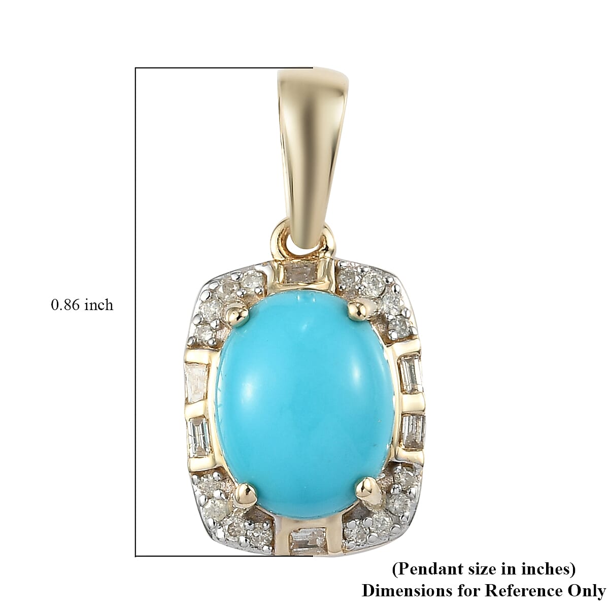 Luxoro 10K Yellow Gold Premium Sleeping Beauty Turquoise and Diamond Pendant 2.55 ctw