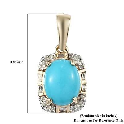 Luxoro 10K Yellow Gold Premium Sleeping Beauty Turquoise and Diamond Pendant 2.55 ctw