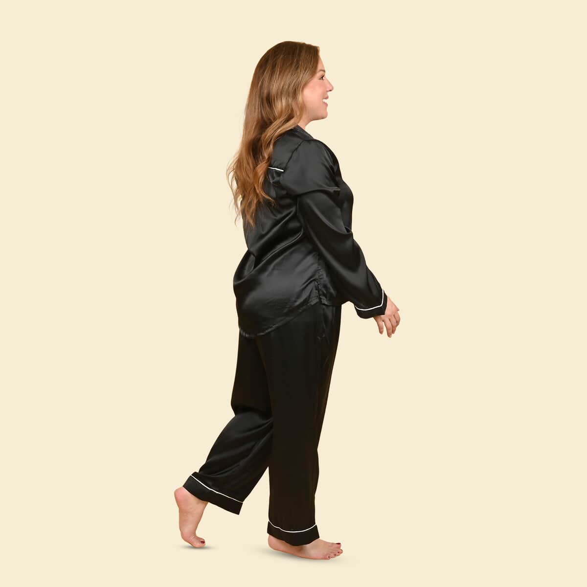 Tamsy Black Satin Nightwear Set - L image number 2