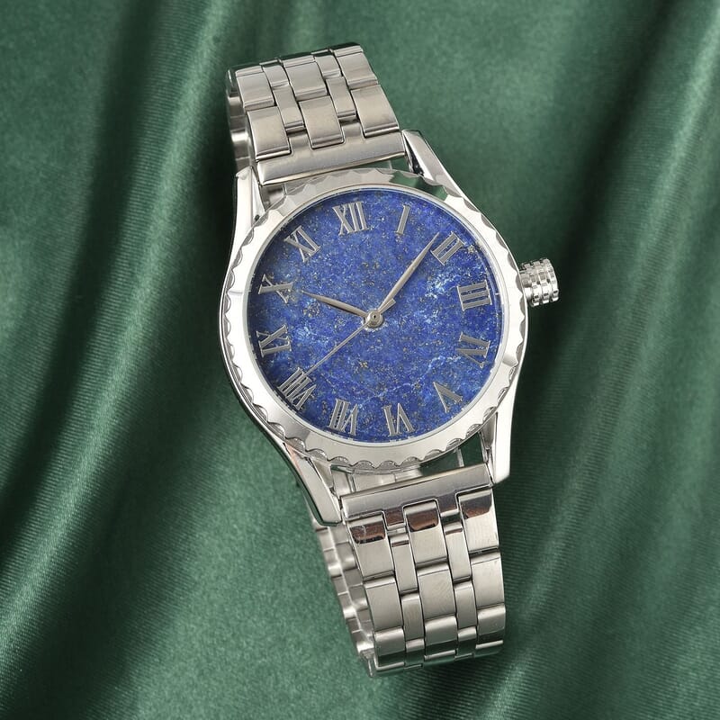 Genoa Mechanical Movement Lapis Lazuli Dial Watch with Stainless Steel Strap (6.50-8.0 Inches) (40.90mm)