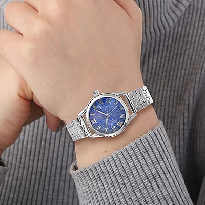 Genoa Mechanical Movement Lapis Lazuli Dial Watch with Stainless Steel Strap (6.50-8.0 Inches) (40.90mm)