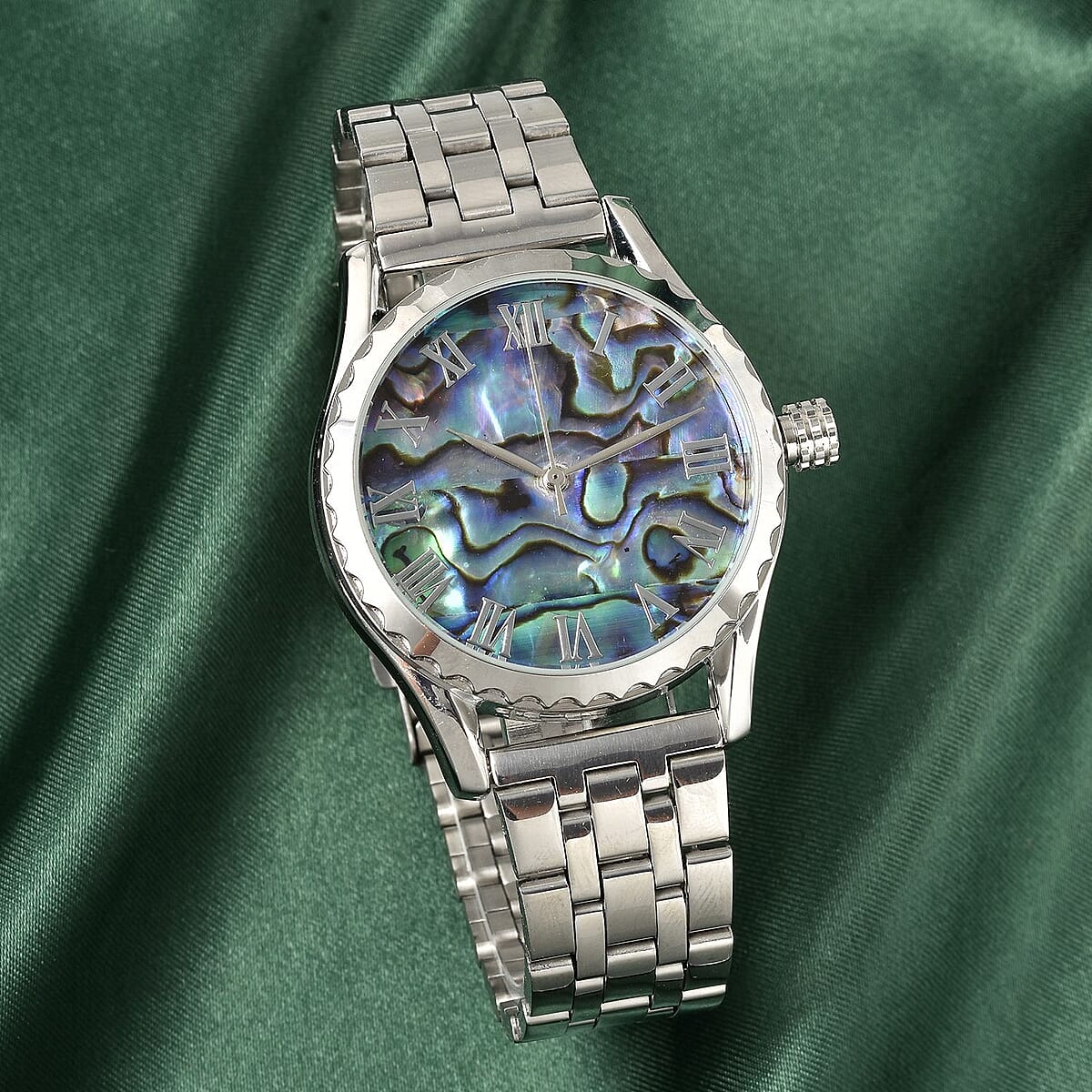Genoa Mechanical Movement Abalone Shell Dial Watch with Stainless Steel Strap (6.50-8.0 Inches) (40.90mm) image number 1