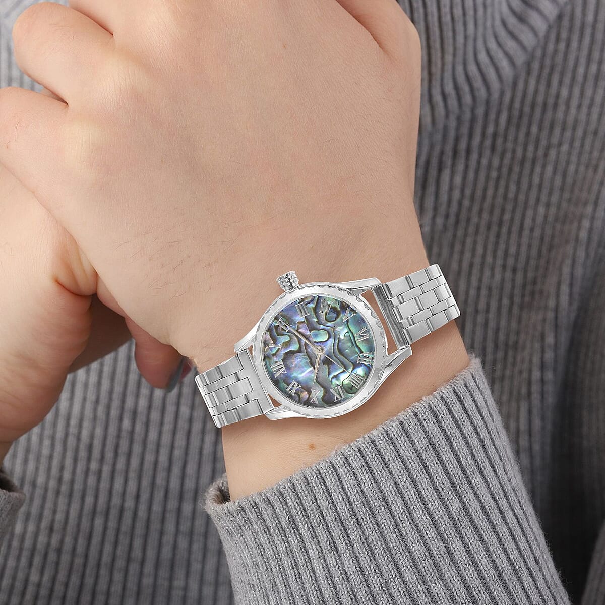 Genoa Mechanical Movement Abalone Shell Dial Watch with Stainless Steel Strap (6.50-8.0 Inches) (40.90mm) image number 2