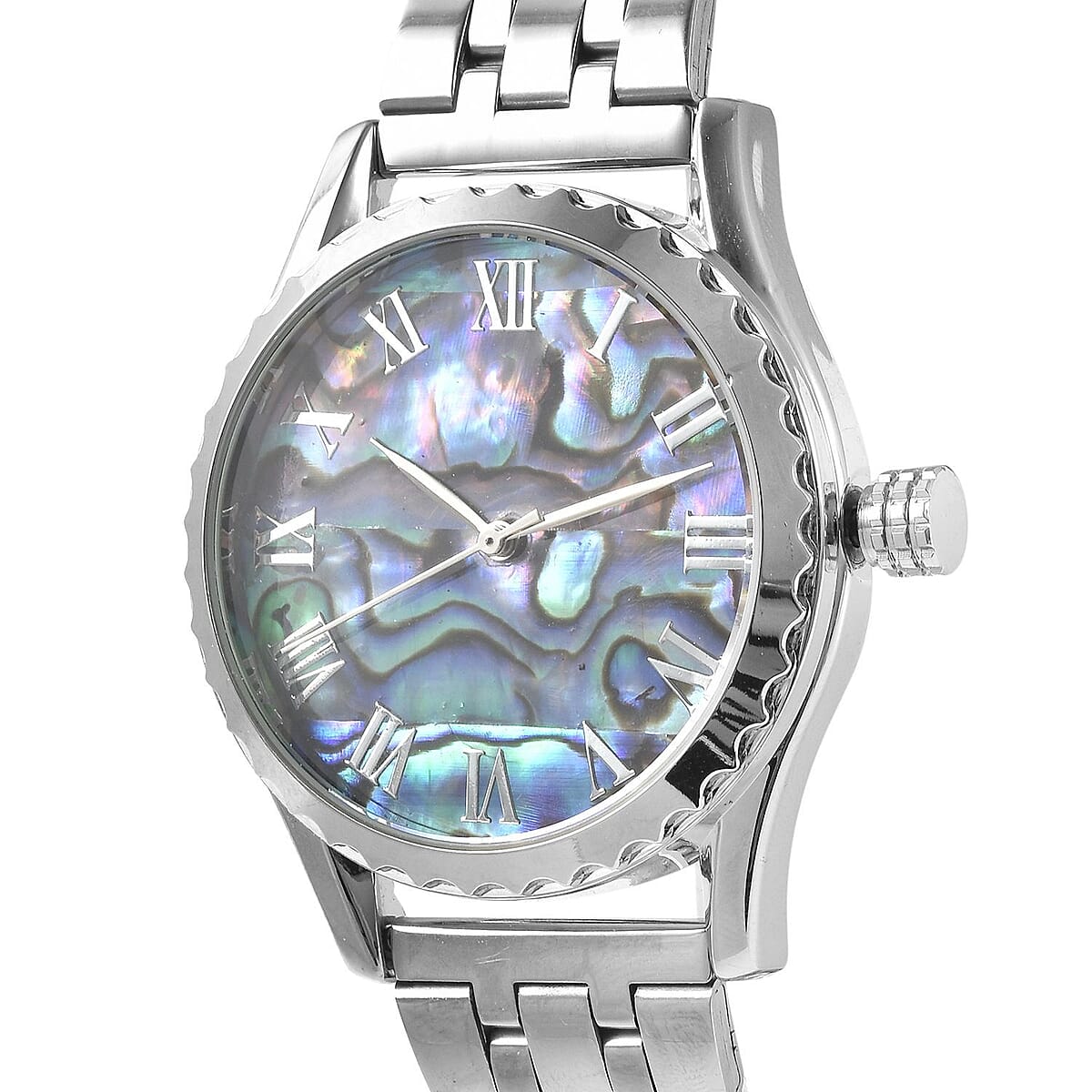 Genoa Mechanical Movement Abalone Shell Dial Watch with Stainless Steel Strap (6.50-8.0 Inches) (40.90mm) image number 3