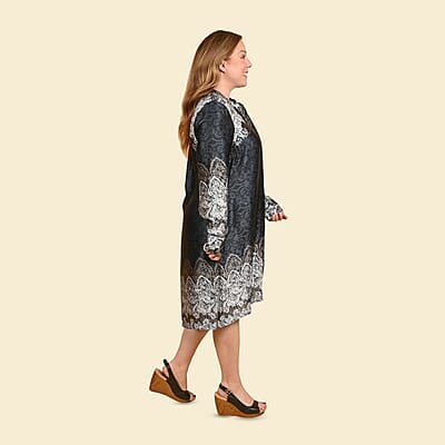 Tamsy Black Japan Satin Woven Ladies Midi Dress -L