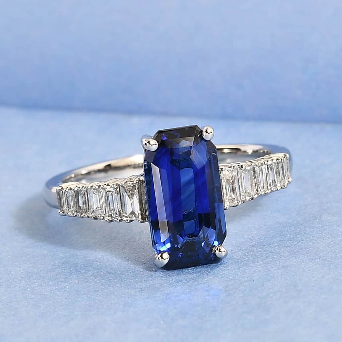 RHAPSODY 950 Platinum AAAA Royal Ceylon Sapphire, Diamond (E-F, VS) (0.35 cts) Ring (4.50 g) 3.35 ctw image number 1