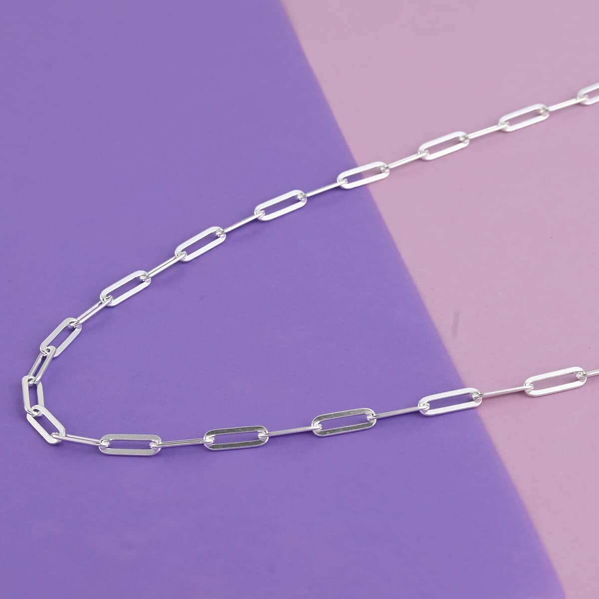 Italian Sterling Silver 4mm Diamond Cut Paper Clip Necklace 20 Inches 10.50 Grams image number 1