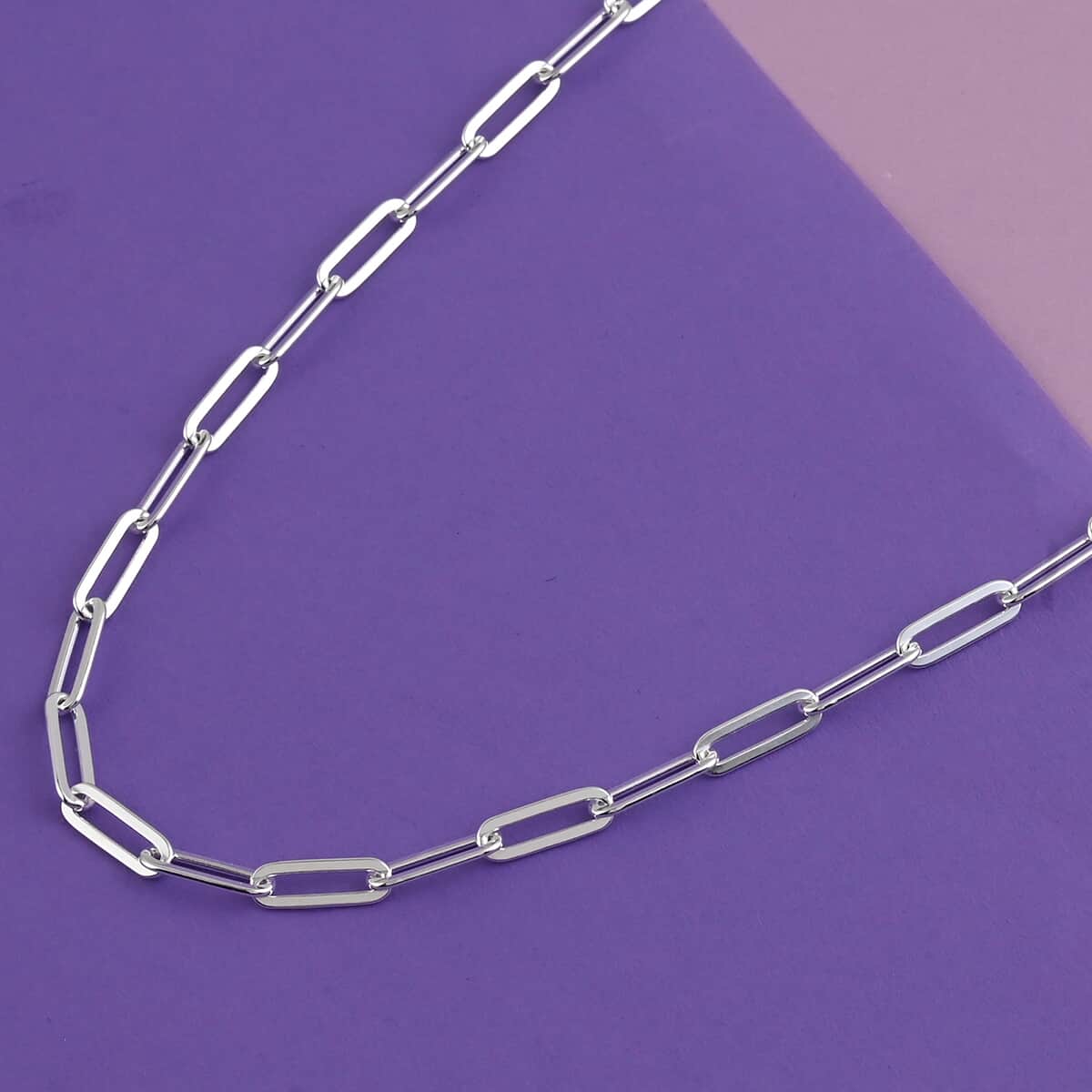 Italian Sterling Silver 4mm Diamond Cut Paper Clip Necklace 24 Inches 12.50 Grams image number 1